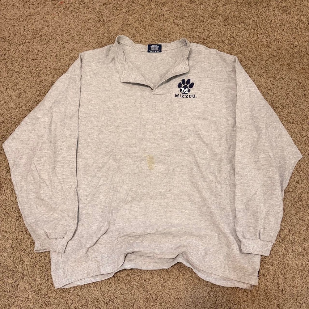 Vintage JanSport Mizzou Missouri Tigers Button Up Pullover Grey XXL Made in USA